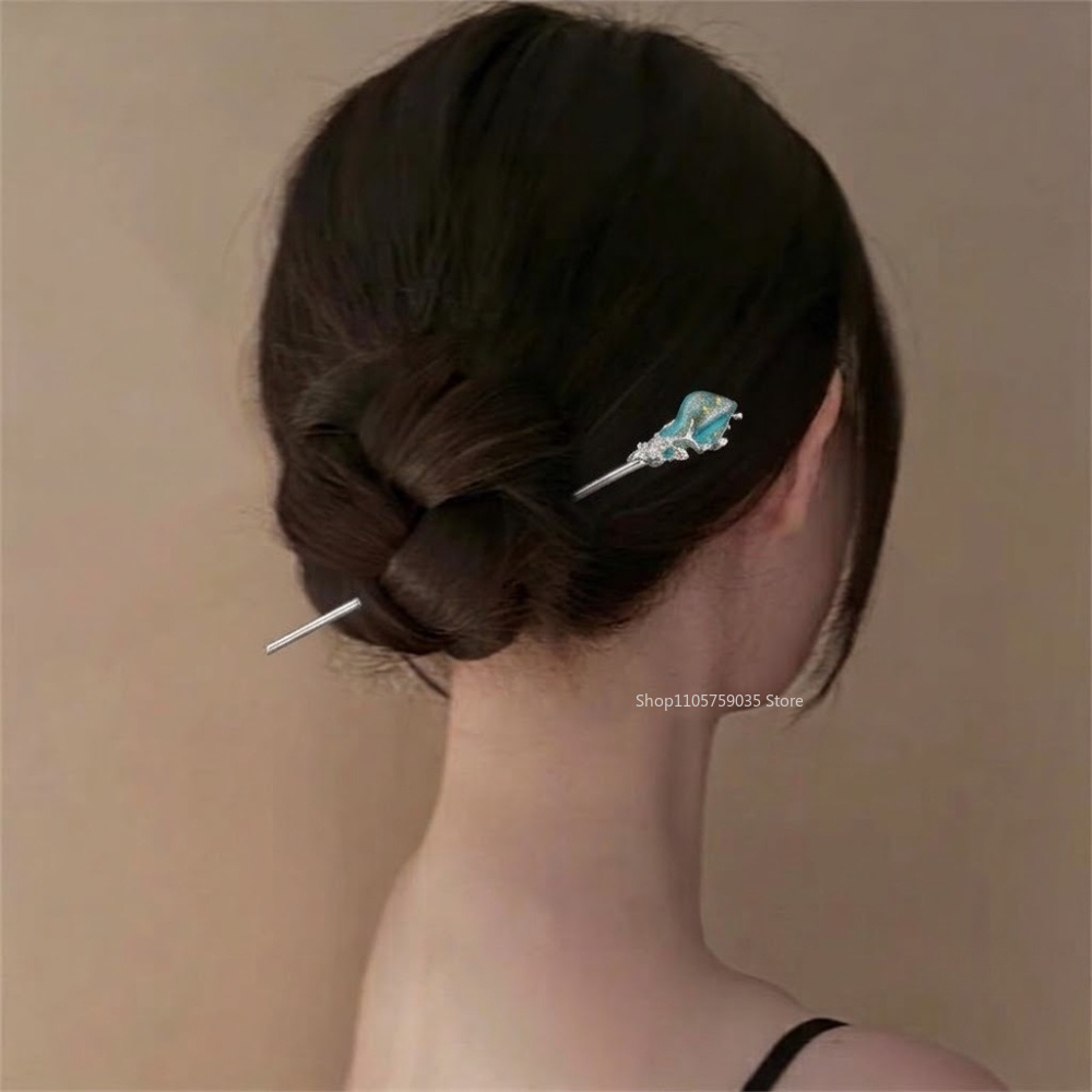 Vintage Collectible Item - ปิ่นปักผมสไตล์จีนแบบฮันฝู ประดับคริสตัล วินเทจ คลาสสิก เคลือบโลหะ สำหรับผู้หญิง