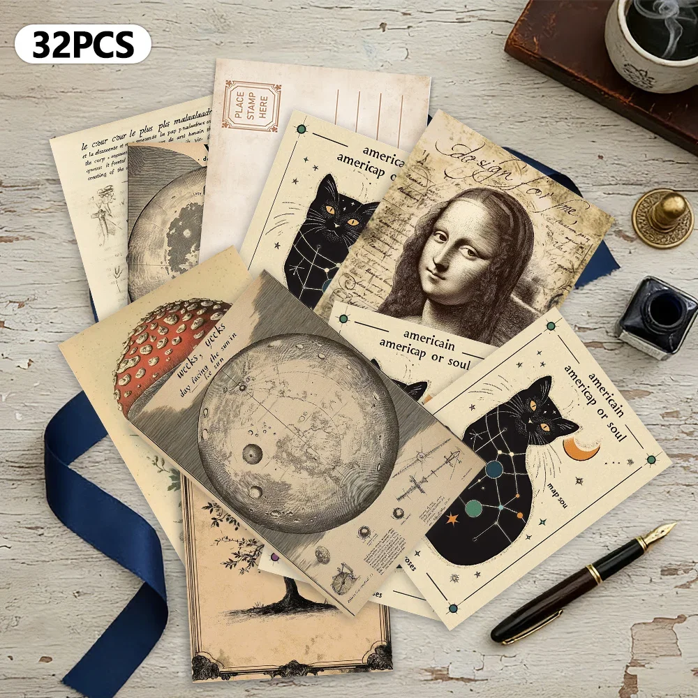 Collectible Vintage Greeting Cards - 32 ชิ้น, สไตล์วินเทจ, โปสการ์ด, การ์ดตกแต่ง/การ์ดอวยพร/โปสการ์ด, การพิมพ์ความละเอียดสูง,