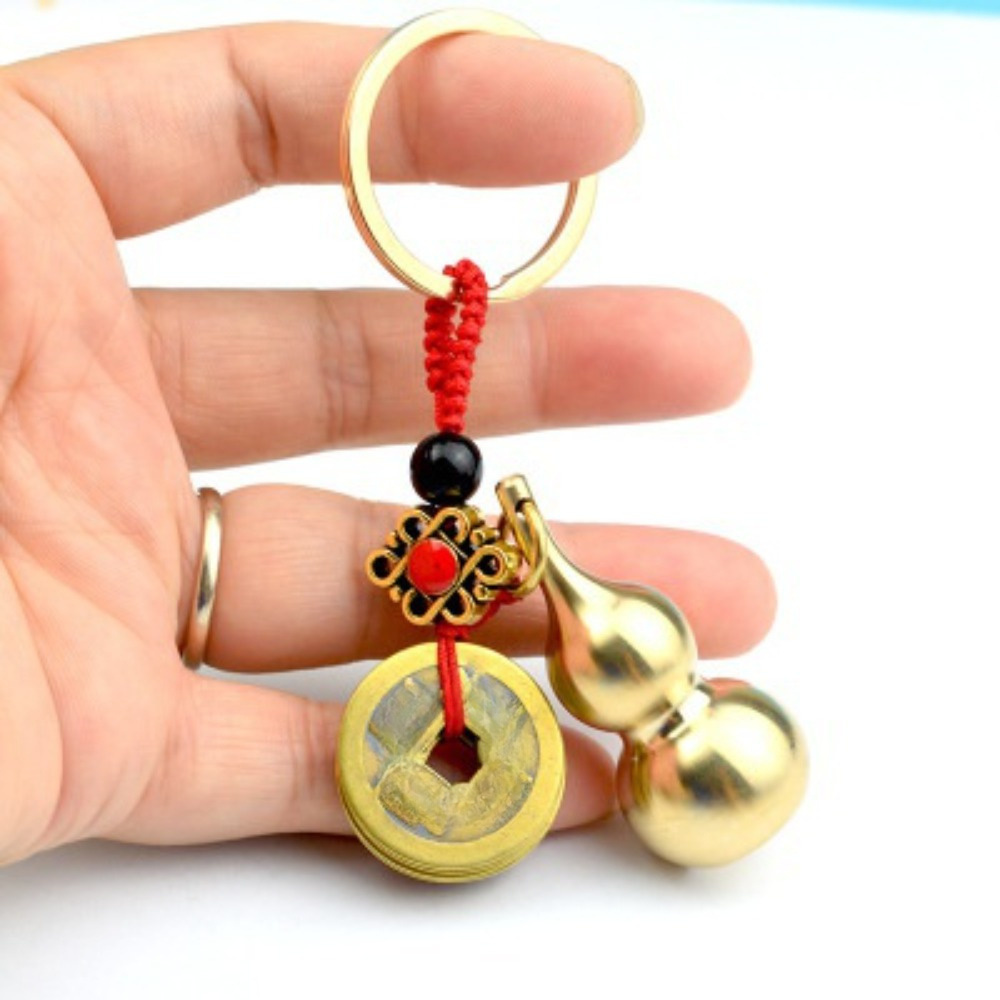 Vintage Collectible Coins - Vintage ทองเหลืองเงินกระเป๋าพวงกุญแจจี้ Handmade เชือก Lucky Feng