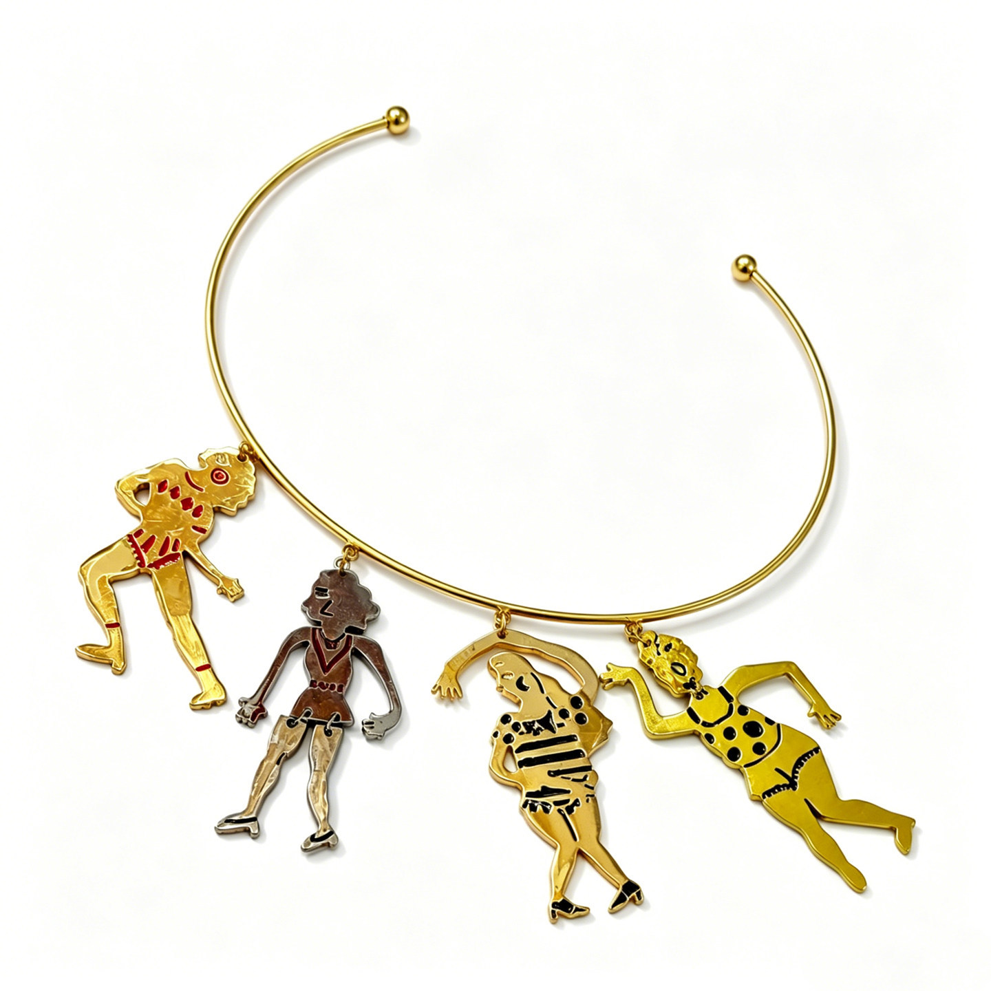 Vintage Collectible Figures - สร้อยคอจี้รูปสาวแฟลปเปอร์สไตล์วินเทจสำหรับผู้หญิง สร้อยคอโลหะสไตล์เรโทร ประดับจี้รูปเต้นรำ ดีไซน์เปิดคอ สร้อยคอหรูหราแบบเบาๆ