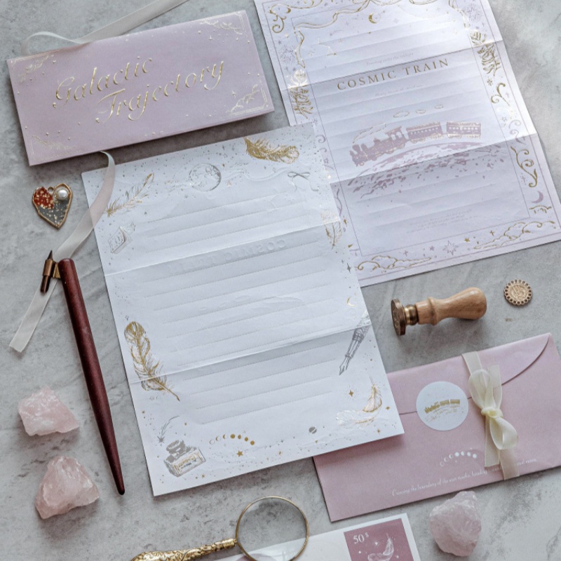 Collectible Vintage Greeting Cards - ชุดคอลเลกชันบทกวีดวงดาวและดวงจันทร์ วัสดุลายพิมพ์นูนสไตล์วินเทจ พร้อมซองจดหมาย การ์ดอวยพรเขียนด้วยลายมือ คำอวยพรแสนโรแมนติก